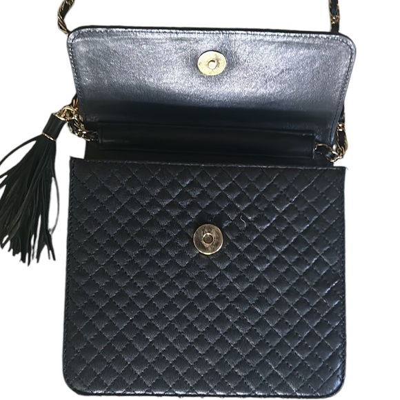 Talbots Black Leather Quilted Gold Chain Strap Tassel Crossbody Bag - Picture 13 of 16